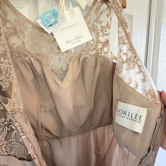 Morilee 21522 Latte bridesmaid Dress lace chiffon size 16 Mother of bride NWT - Picture 6 of 15